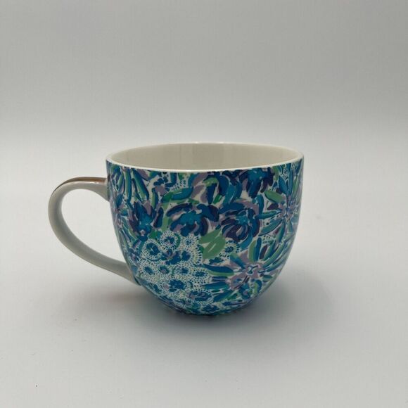 Lilly Pulitzer Blue Floral Ceramic Coffee Mug Set of Two - Picture 12 of 15
